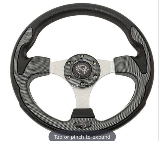 EZGO Carbon-Fibre-Style Steering Wheel Kit - Chrome Adaptor