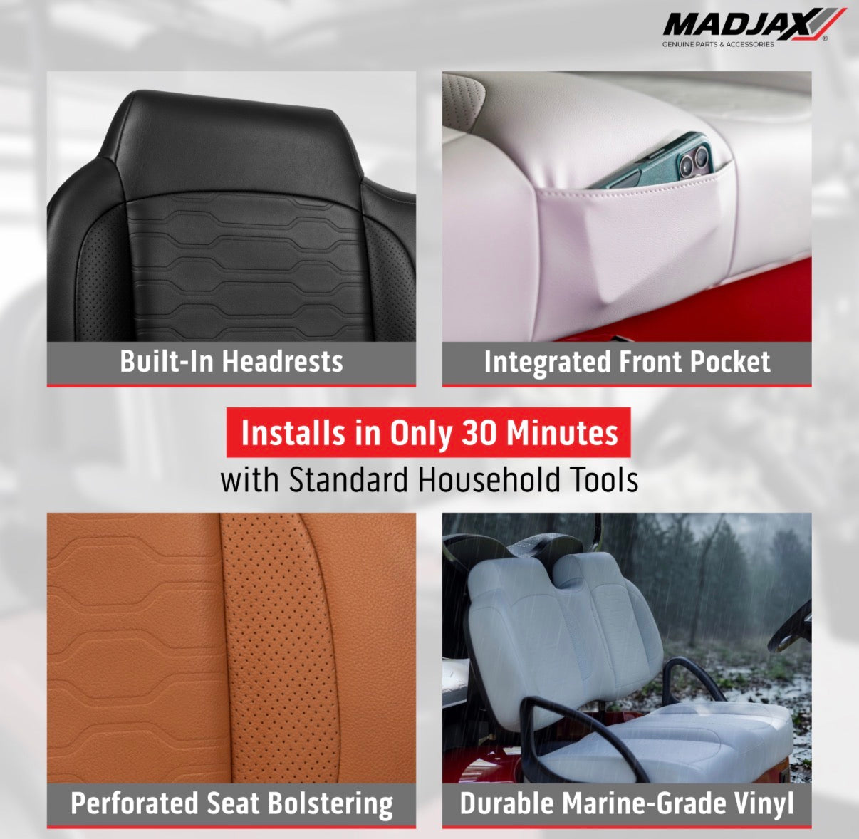 MadJax Aspen Front Seat Cushions - EZGO TXT/RXV - Black